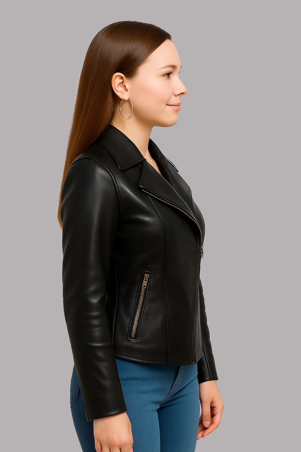 Women's Asymmetrical Lambskin Leather Biker Jacket