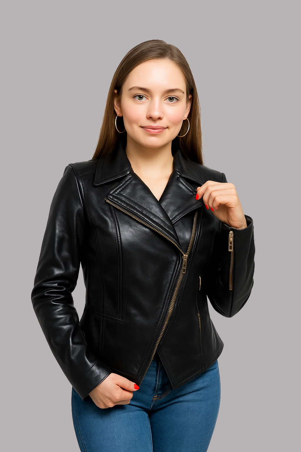 Women's Asymmetrical Lambskin Leather Biker Jacket