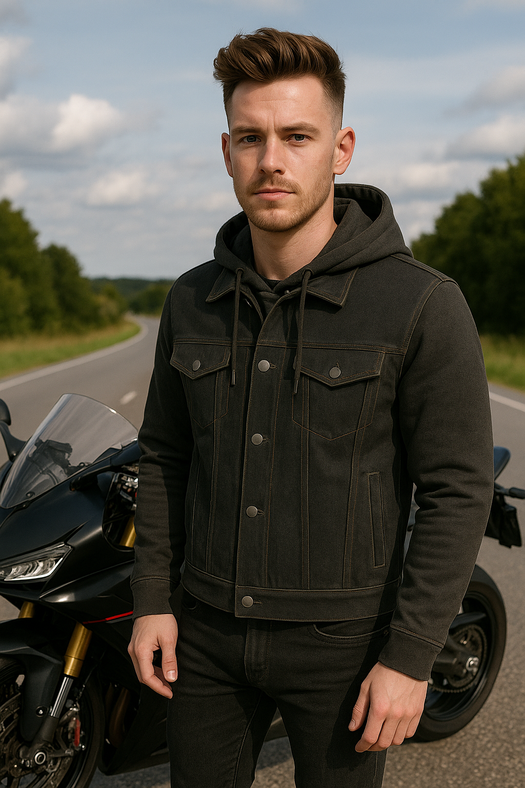 Ashmark – Men's Motorcycle Denim Vest & Hoodie