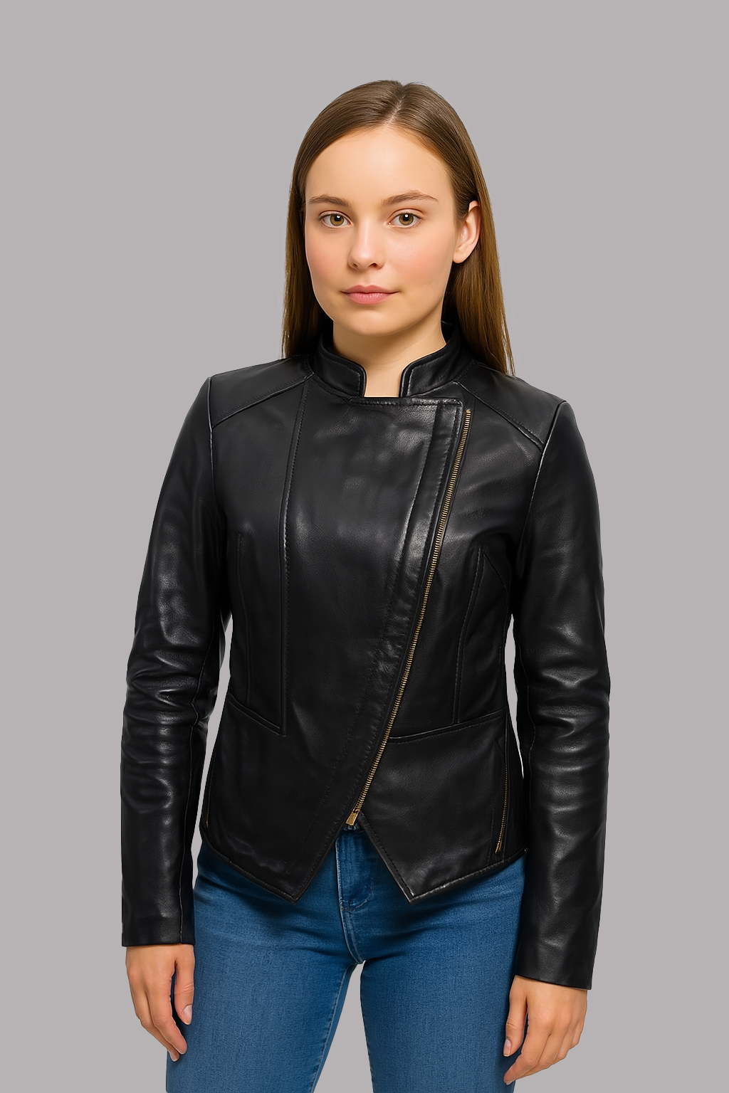 Women's Asymmetrical Lambskin Leather Biker Jacket