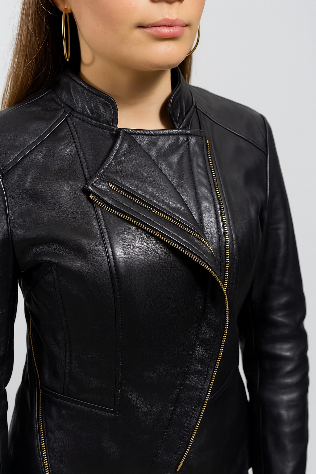 Women's Asymmetrical Lambskin Leather Biker Jacket