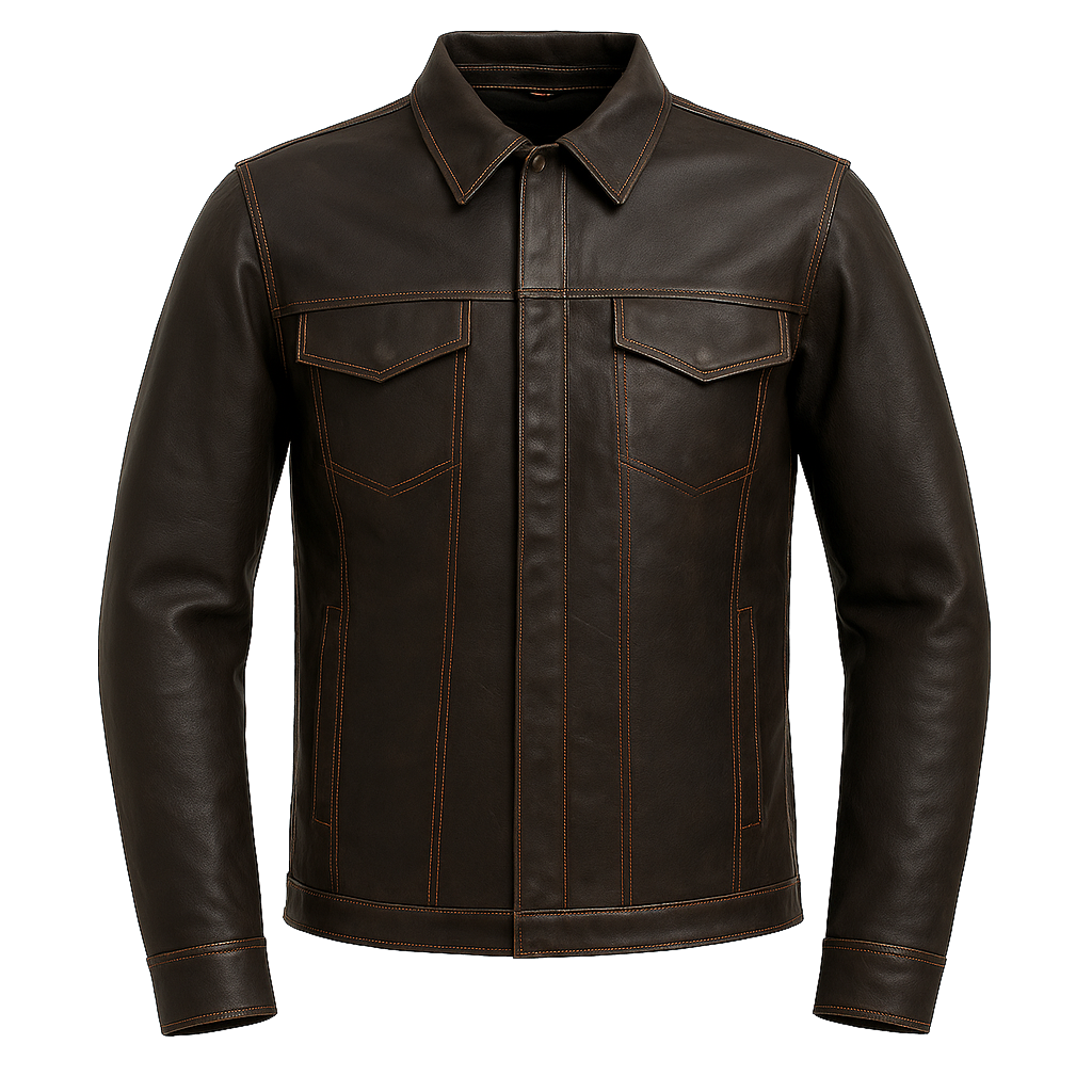 Bronco Men’s Cognac Leather Moto Shirt