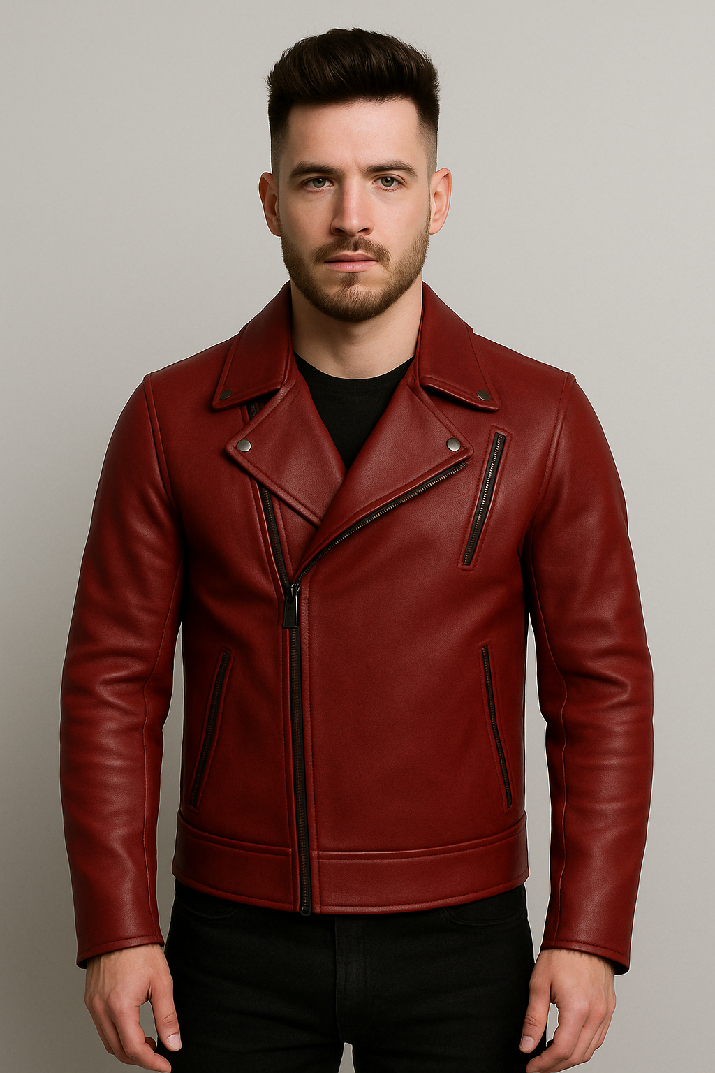 Scarlet Steel Man's Motorcycle Leather Jacket