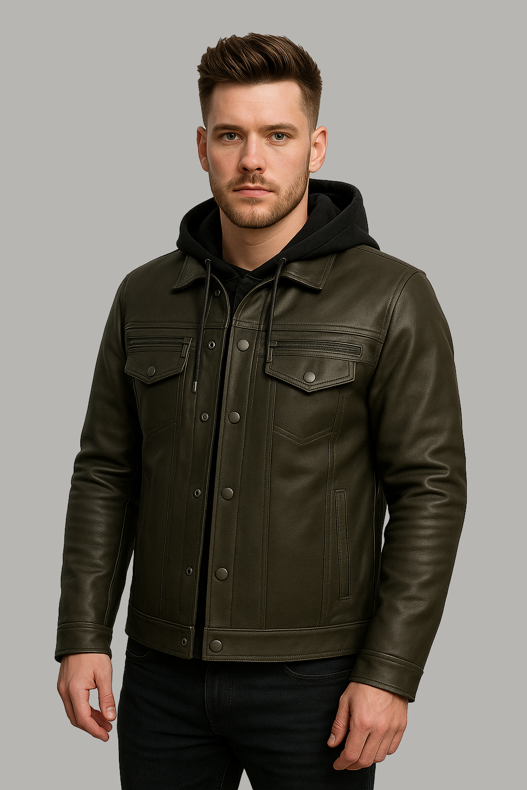 Wraith Hood Men's Leather Hoodied Jacket