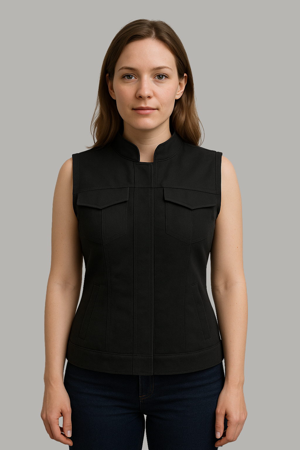 Dark Laddy Women's Leather Canvas Vest
