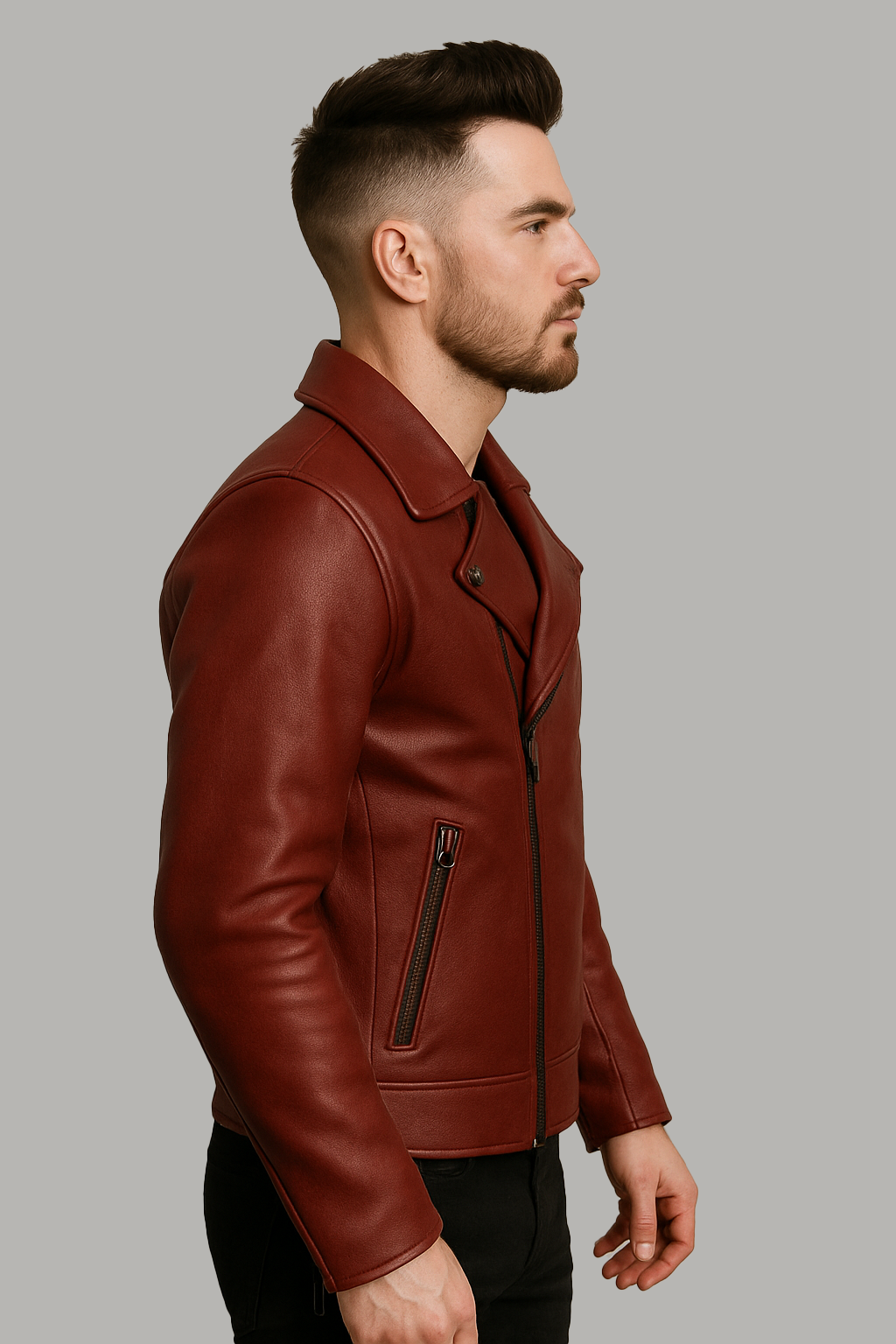 Scarlet Steel Man's Motorcycle Leather Jacket