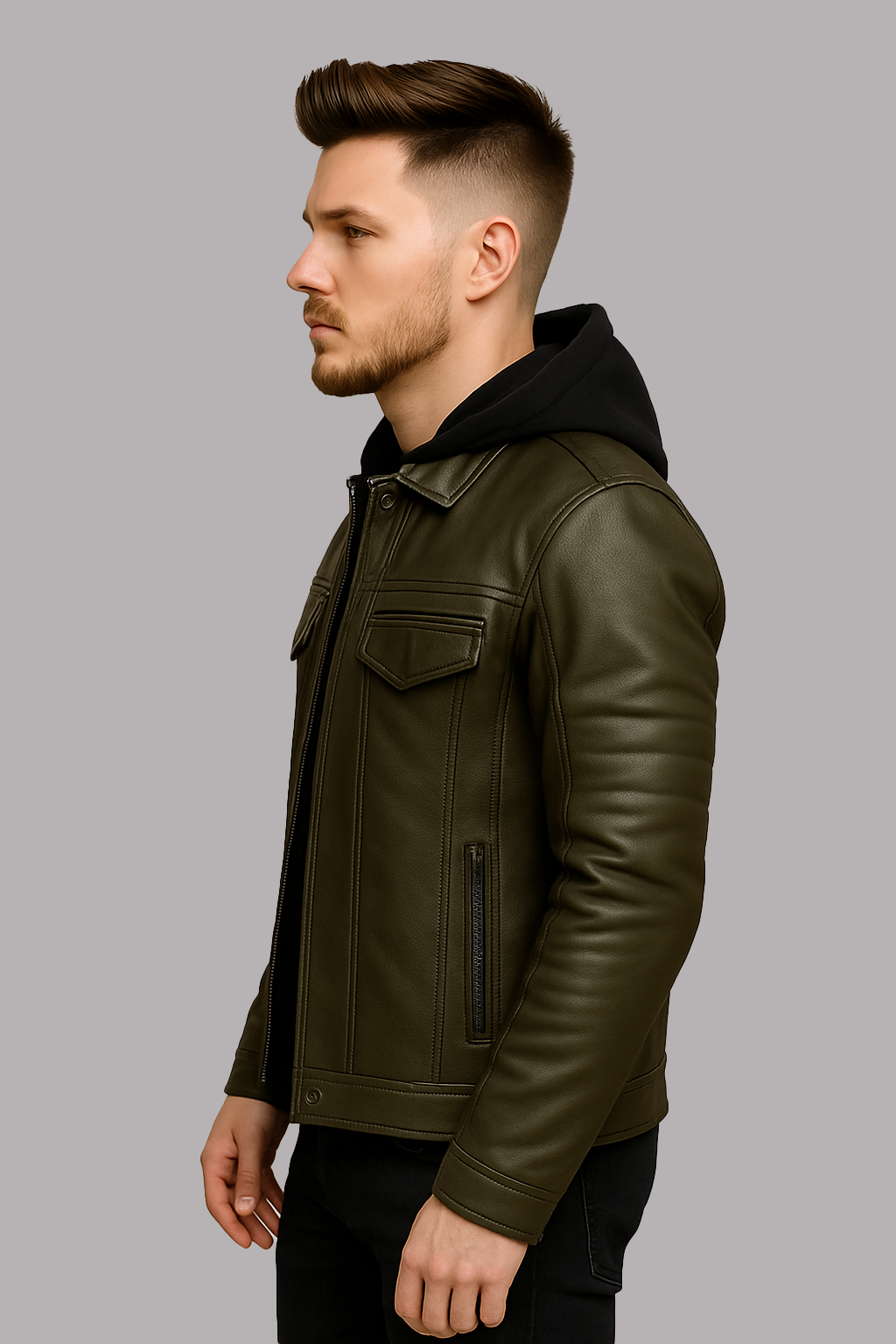 Wraith Hood Men's Leather Hoodied Jacket