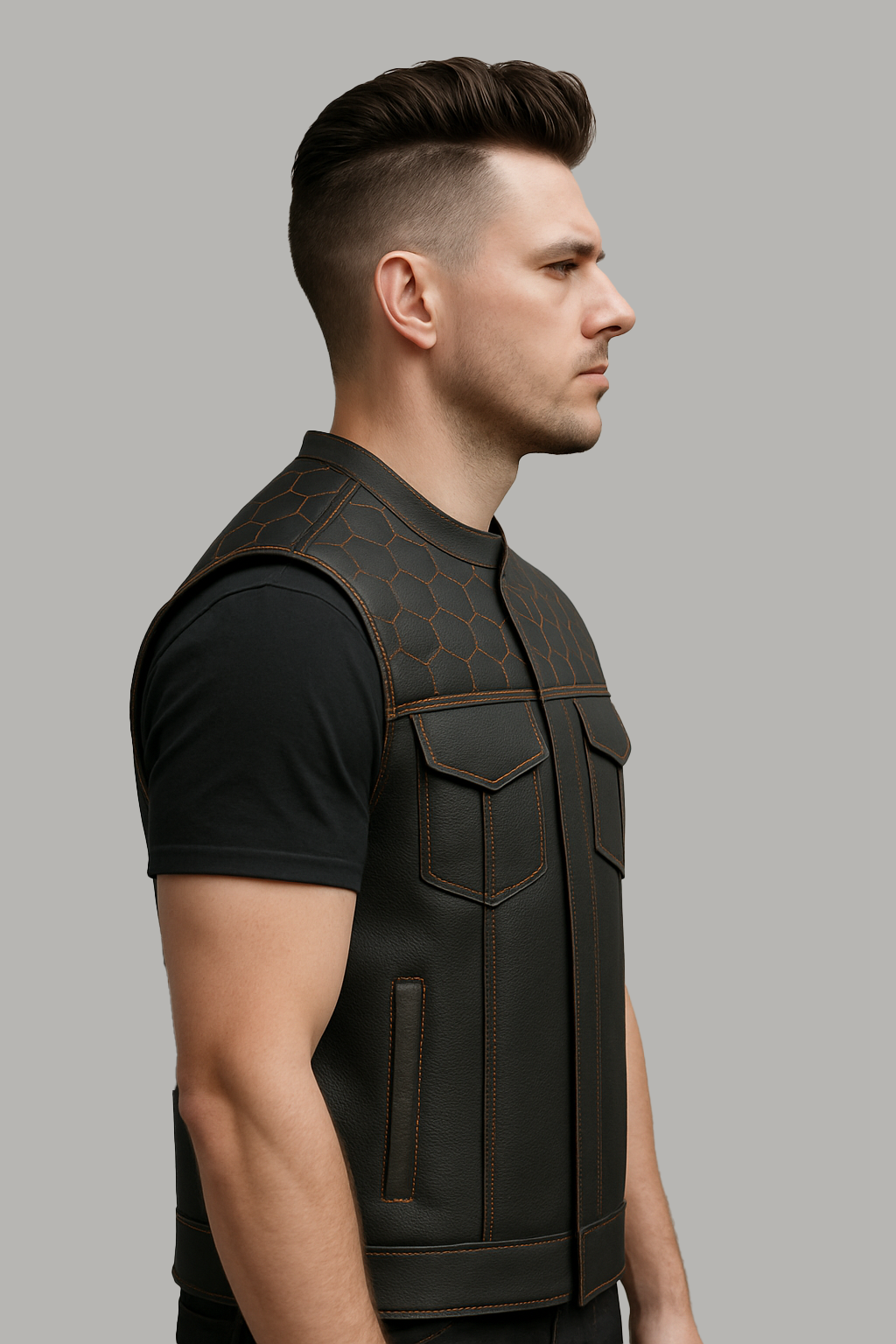 Darkcell - Perforated Men's Club Style Leather Vest