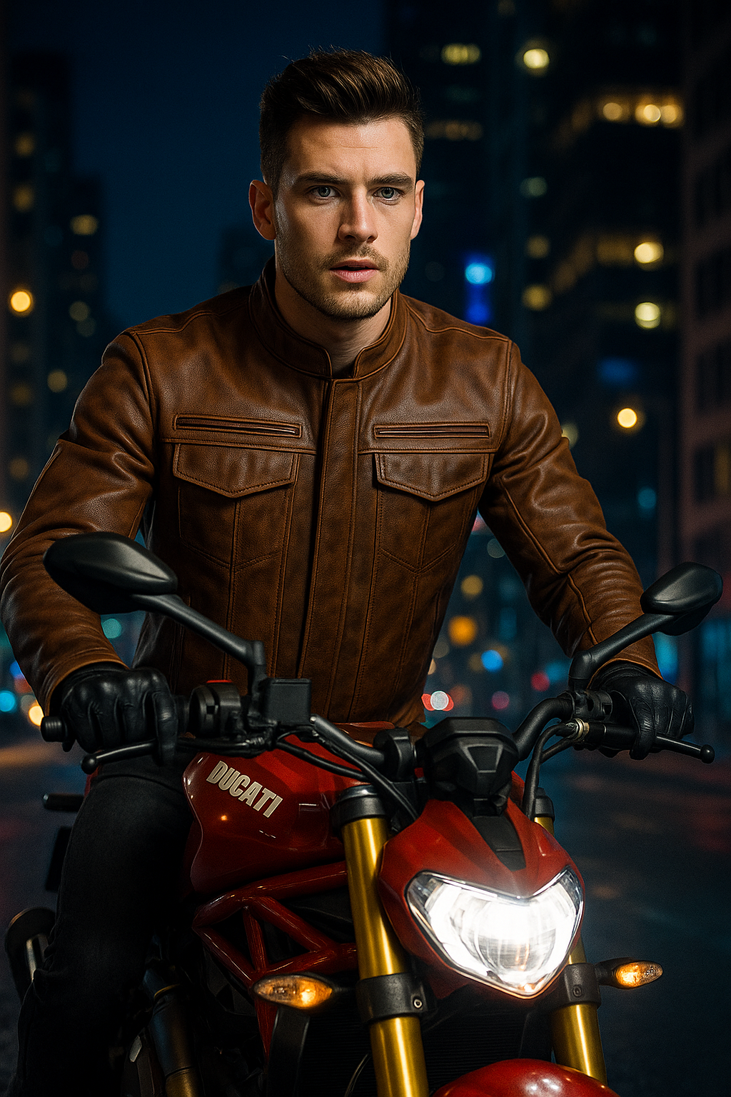 Stealth Commander Man's Motorcycle Leather Jacket