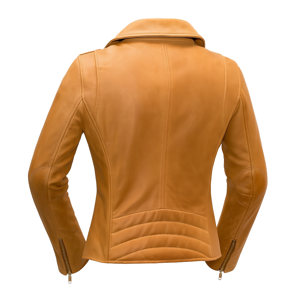 Back view gold women leather moto jacket Sloane Steel