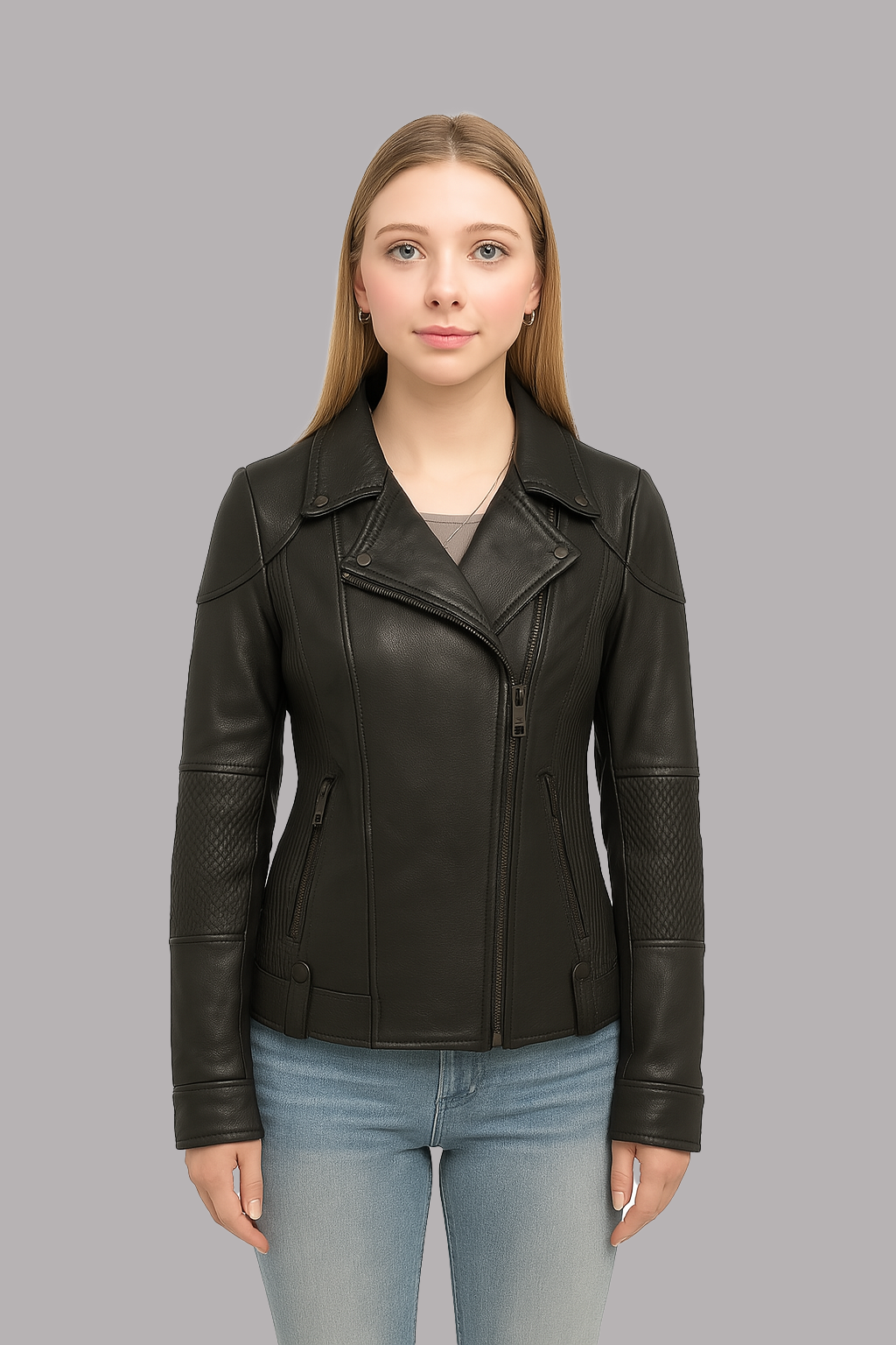Thora Blaze jacket styled over dress for evening look showing modern women fashion styling