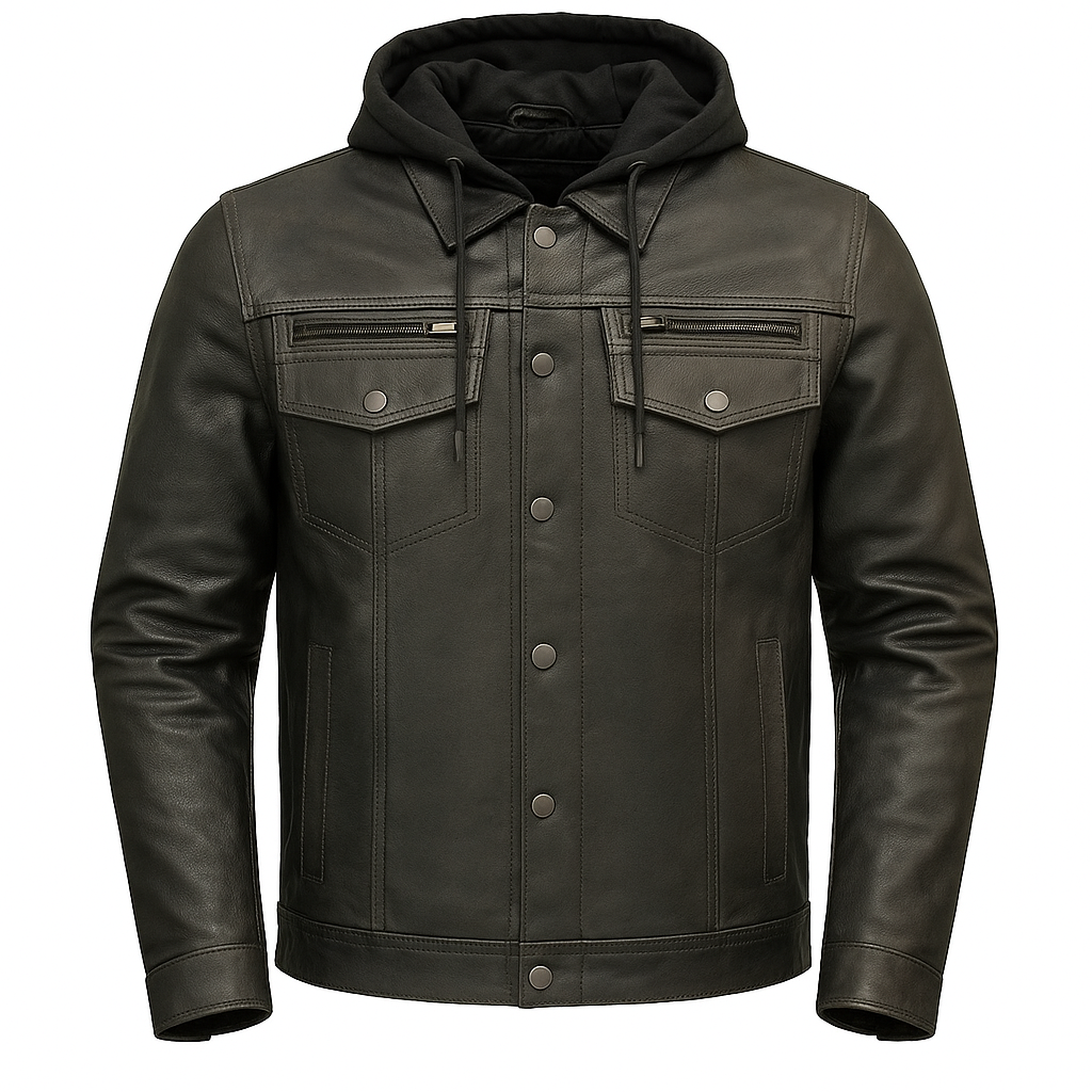Wraith Hood Men's Leather Hoodied Jacket