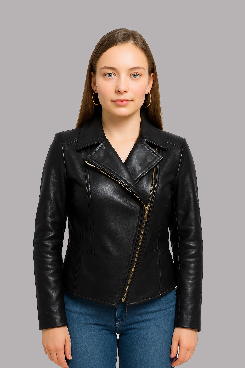 Women's Asymmetrical Lambskin Leather Biker Jacket