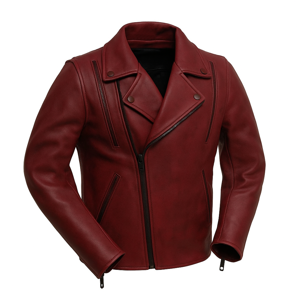 Scarlet Steel Man's Motorcycle Leather Jacket