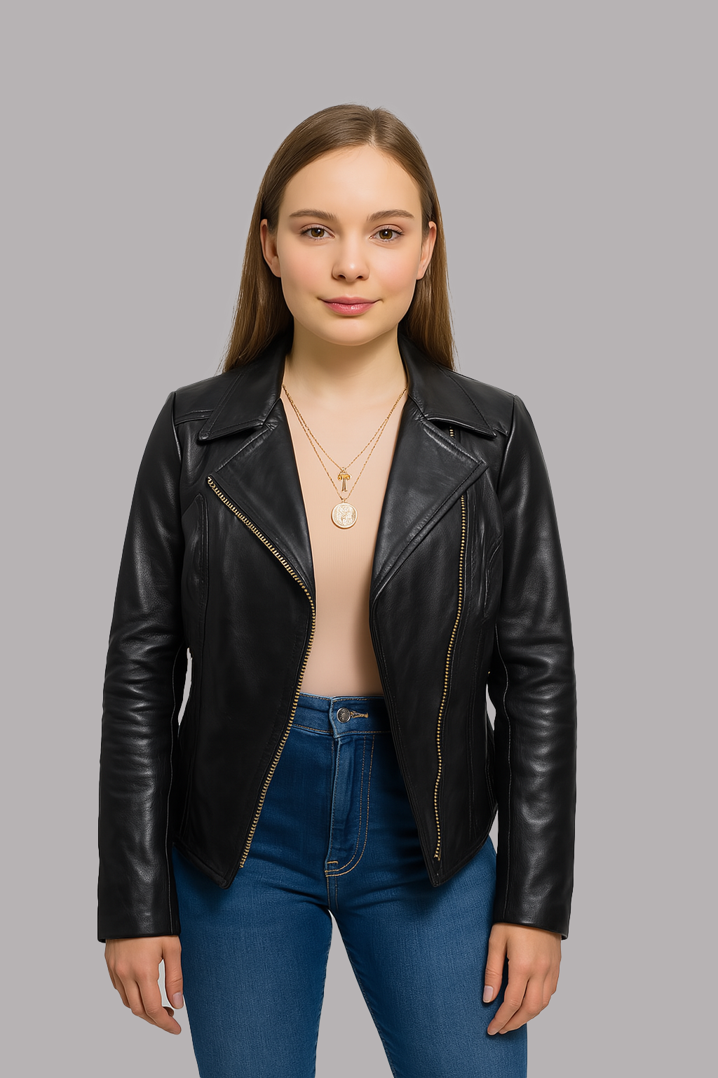 Women's Asymmetrical Lambskin Leather Biker Jacket