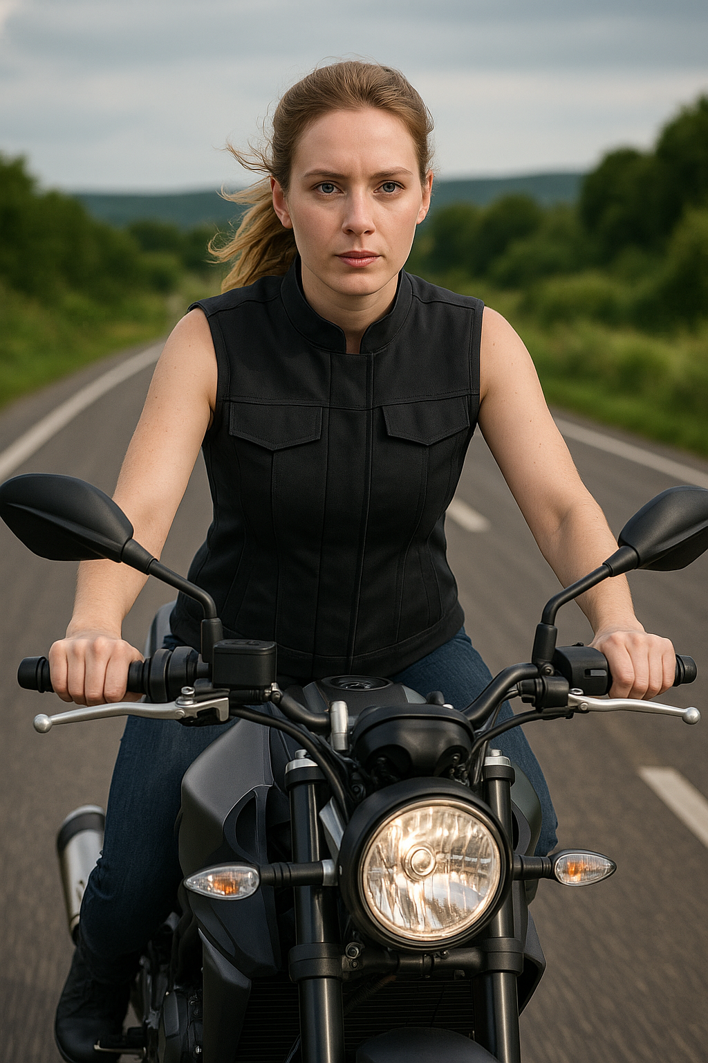 Dark Laddy Women's Leather Canvas Vest