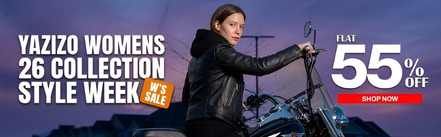 Women’s leather jackets collection banner showcasing premium stylish fashion jackets by Yazizo