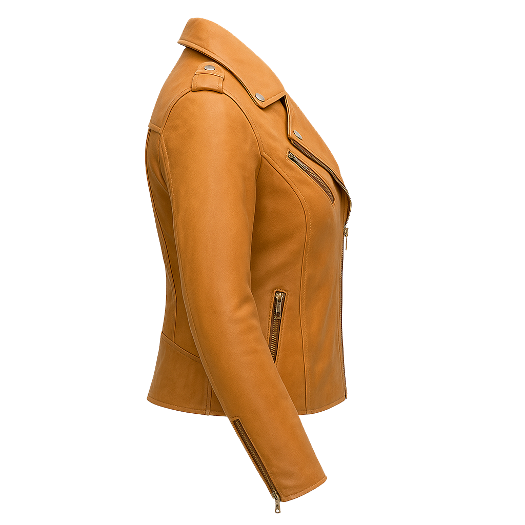 Side view gold leather biker jacket clean design