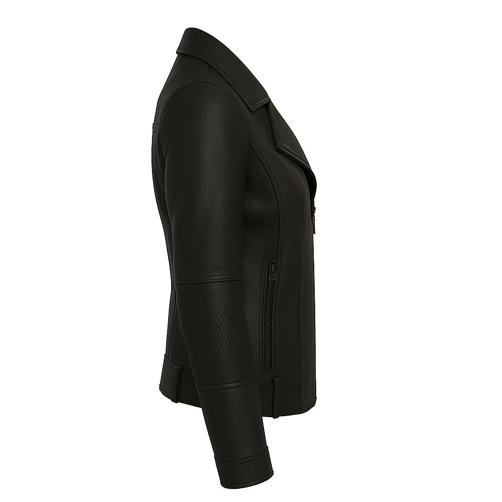 Detailed close-up of soft genuine lambskin leather texture used in Thora Blaze jacket
