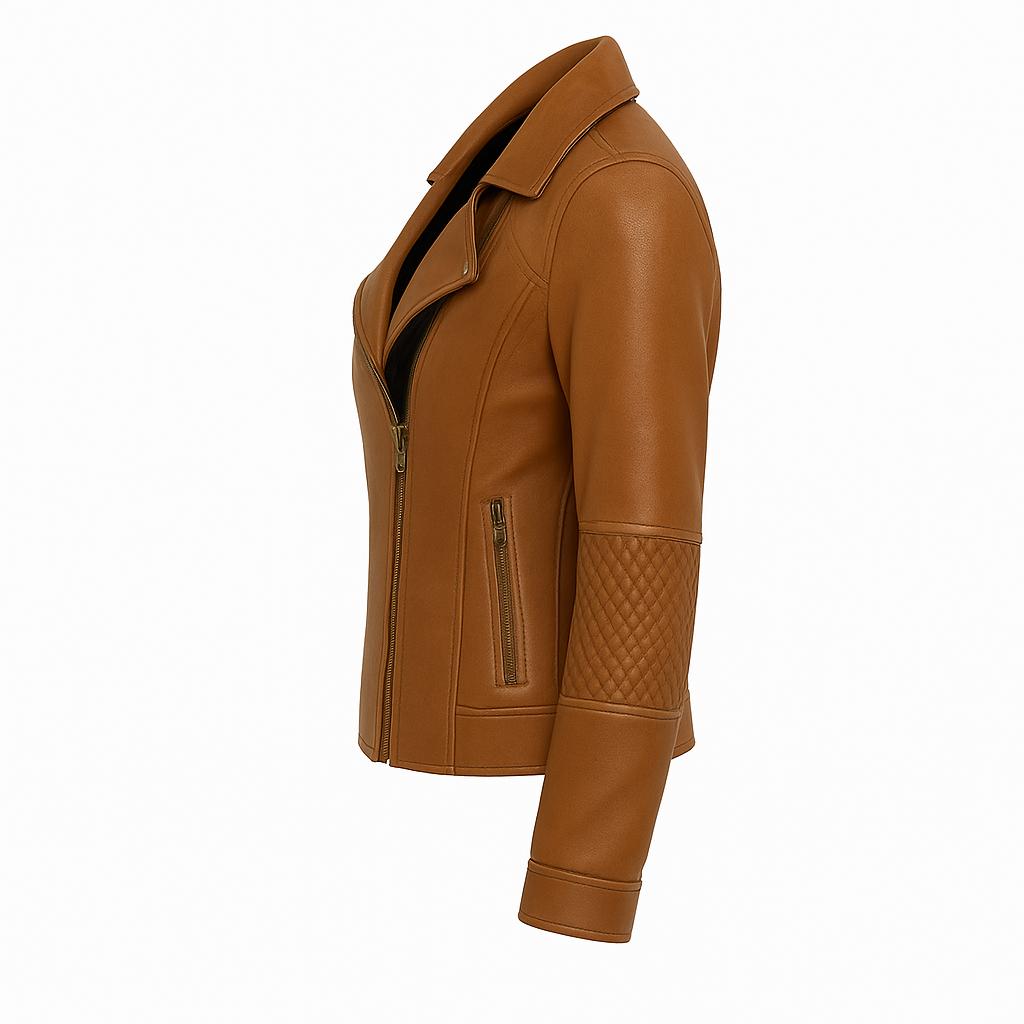 Zippered sleeve cuff detail of Thora Blaze leather jacket showing soft lambskin texture