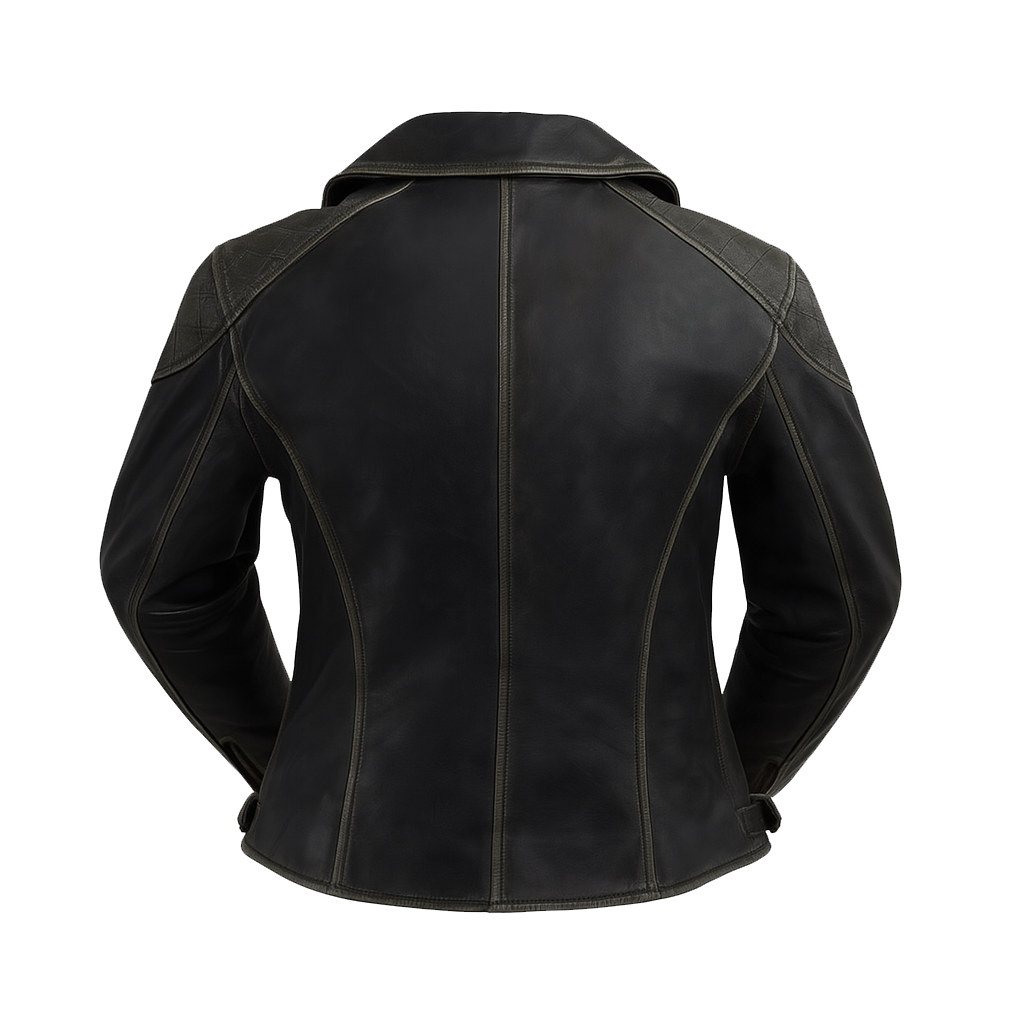 women black biker leather jacket styled casual street fashion look